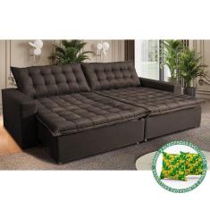 Sofá Sem Caixa Retrátil Reclinável 2,15m Cama Inbox França Velusoft Café