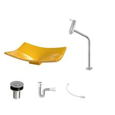 Kit Cuba F44 C/Torneira Link 1062 Metal + Válvula Click 1''B (2,6cm) + Sifão Pvc + Flexível Amarelo