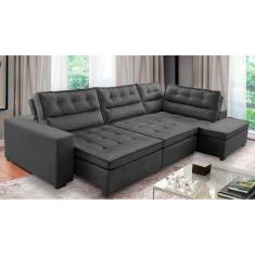 Sofá de Canto Retrátil e Reclinável com Molas 3,00x2,00 Virginia Suede Cinza Adonai Estofados