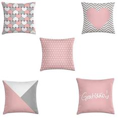 kit 5 capas de almofadas geométrico cinza e rosa claro 40x40