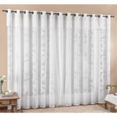 Cortina Luna 4,00M X 2,50M Branca Tecido Renda Floral Leve Para Sala Ou Quarto