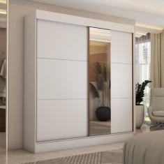 Guarda-Roupa Casal Portugal 2 Portas de Correr com Espelho 3 Gavetas Branco Fosco - Panorama Móveis