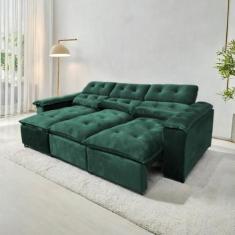Sofá Retrátil e Reclinável 2,75m em Tecido Veludo C/ Pillow nos Braços