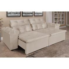 Sofá Grécia 2,00 metros Retrátil e Reclinável  Veludo Bege  Sofá na We