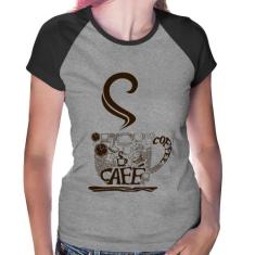 Baby Look Raglan Café Coffee - Foca na Moda, Cinza, Preto, G