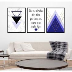 Kit 3 Quadros Geométrico Eu Me Lembro Azul 45x34cm - com vidro - Quadr