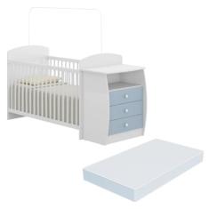 Berço Cômoda com Colchão Incluso Colinho de Mãe Multimóveis Fg2951 Branco/azul