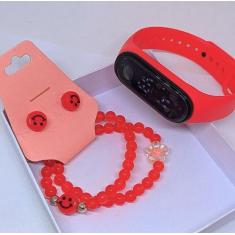Kit Relógio Infantil Digital Bracelete Prova Agua + Conjunto Pulseiras
