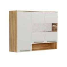 Armário Aéreo de Cozinha 120cm com 3 Portas Vidro Reflecta e Nicho 100