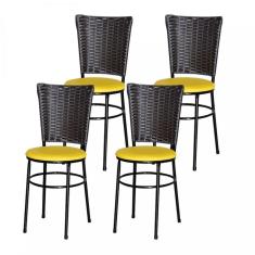 4 Cadeiras Pretas Para Cozinha Hawai Café Amarelo