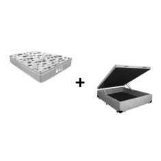 Cama Box Com Baú Casal Suede Cinza com Colchão De Molas Ensacadas - Probel - Evolution 138cm