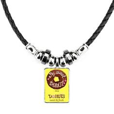 DIYthinker Colar com rosquinha de chocolate, sobremesa, doce, joias, torque, pingente de corda de couro