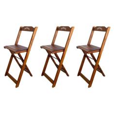 Kit 3 Banquetas Bistrô Dobrável Madeira Personalizada Jack Imbuia - Cor: Marrom