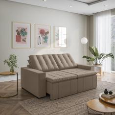 Sofá Cama Retrátil e Reclinável 3 Lugares 200cm em Veludo com Molas e Braço Reto Palmeira Cabecasa M Castor