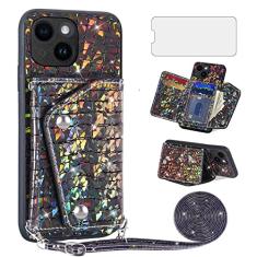 Asuwish Capa de celular para iPhone 13 Pro Max 2021 6,7 polegadas capa carteira com protetor de tela e suporte para cartão de crédito brilhante celular iPhone13promax 5G i Phone13Max Plus iPhone13