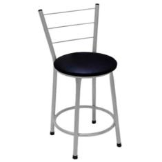 Banqueta Baixa Prata com Encosto para Cozinha Assento Preto Fortmix