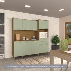 Cozinha Compacta 10 Portas E 2 Gavetas Com Tampo Luciane Móveis Carvalho Verde Mar
