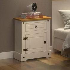 Mesa de Cabeceira 1 Gaveta 1 Porta Smile Creme/Carvalho - Móveis Serpi