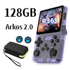 Console de jogos retrô portátil R36S,39000+jogos,128gb Cartão TF，R36S video game portatil,Tela IPS 3.5, Videogame Retro - Cores Sortidas，games e consoles，Cor: Roxo
