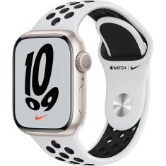 Apple Watch Nike Series 7 GPS 41mm Caixa Estelar de Alumínio Pulseira Esportiva Nike Platina/preta