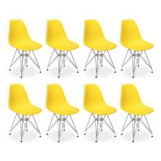 Conjunto 08 Cadeiras Charles Eames Eiffel Base Metal Design - Amarela