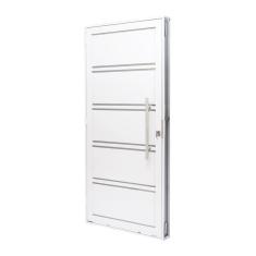 Porta de Aço Lambri 215x100cm com Friso e Puxador Inox Batente 12cm Qualitysol Ramassol