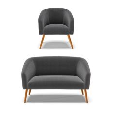 Kit 1 Sofá Namoradeira E 1 Poltrona Stella Bouclê Pés Palito Castanho - D`rossi Cor Grafite