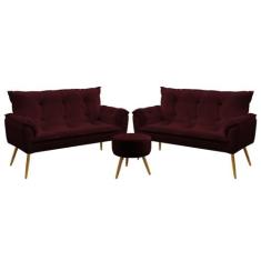 Kit 2 Namoradeiras Beta com Puff Solar Veludo Aradecor, Bordô, ÚNICO