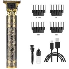 Máquina De Cortar Cabelo Profissional Dragão Acabamento Sem Fio Cabelo Barba Pezinho Recarregável 4 Pentes Óleo Escovinha Premium
