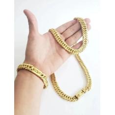 Cordão Modelo Grumet 13mm + Pulseira Banhado A Ouro 18k Luxo - Vip Joi