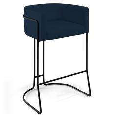 Banqueta Decorativa Fixa Base de Aço Preto Betina D02 Veludo Azul Oxfo