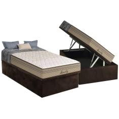 Conjunto Box Baú Solteiro: Colchão Espuma Paropas Molas Ensacadas Marcelly + Base Crc Suede Brown (88x188)