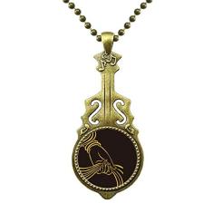 DIYthinker Colar com estampa de cachecol de mão de religião budismo com pingente de música de guitarra antiga