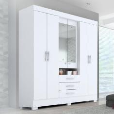 Guarda Roupa Casal 6 Portas 3 Gavetas Capelinha com Espelho 100% MDF Débora ACP Móveis Branco