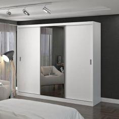 Guarda Roupa Casal com Espelho 3 Portas de Correr 4 Gavetas 1904e1 Foscarini Branco