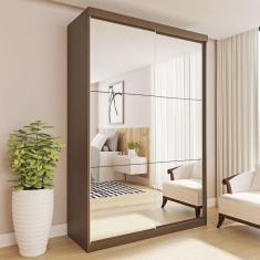 Guarda-Roupa Solteiro 2 Portas de Correr 2 Gavetas e 6 Espelhos Salvador Top Espresso Móveis Freijó