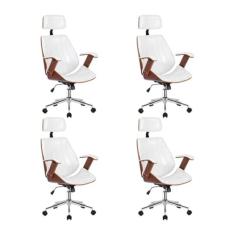 Kit 4 Cadeiras Escritório Presidente Giratória Kopenhagen Apoia Cabeça Branco