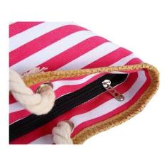 Bolsa De Praia Lona Listra Feminina Moda Alça De Corda Ombro - OEM, Ve