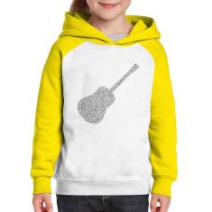 Moletom Infantil Violão Notas Musicais - Foca na Moda, Branco, Amarelo