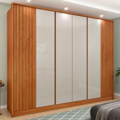 Guarda-Roupa Casal Barcelona 6 Portas 6 Gavetas Ripado Cinamomo/Off Wh
