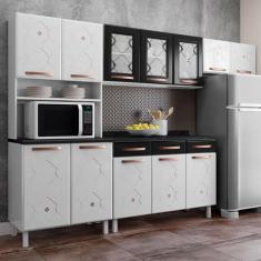 Cozinha de Aço Completa Mirage 12 Portas 3 Gavetas com Vidro Branco/Pr