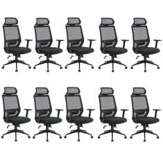 Kit 10 Cadeiras para Escritório Genebra Presidente com NR17 Preto