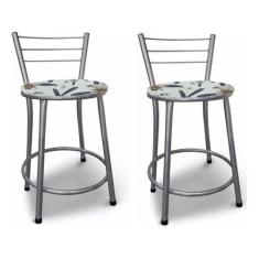 Kit 2 Banco Banqueta Baixa Prata p/ Mesa Cozinha Bar Lanchonete - Move