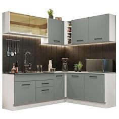 Cozinha Completa de Canto Madesa Agata 389001 com Armário e Balcão (sem Tampo e Pia) - Branco/cinza