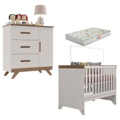 Berço Americano E Cômoda Retro Maya Off White Carvalho Com Colchão Gazin – Canaã