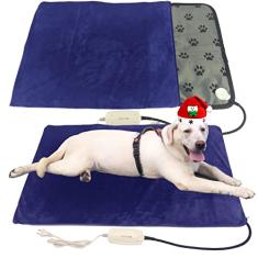 DEOMAN Almofada térmica para cães e gatos grandes – Cama aquecida à prova d'água de 86 cm x 53 cm com cordão resistente à mastigação, temperatura ajustável e capa lavável removível
