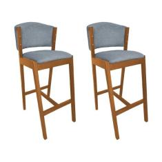 Kit 2 Banquetas Alta de Madeira Maciça Cerejeira Premium Ana com Encos