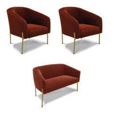 Namoradeira E 2 Poltronas Pé Ferro Dourado Stella Bouclê D03 - D'rossi