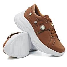 TÃªnis Sneaker Chunky Casual Feminino com CadarÃ§o Sola Leve-Feminino