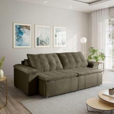 Sofá Cama Retrátil e Reclinável 4 Lugares 240cm em Veludo com Molas Palmeira CabeCasa MadeiraMadeira Grafite